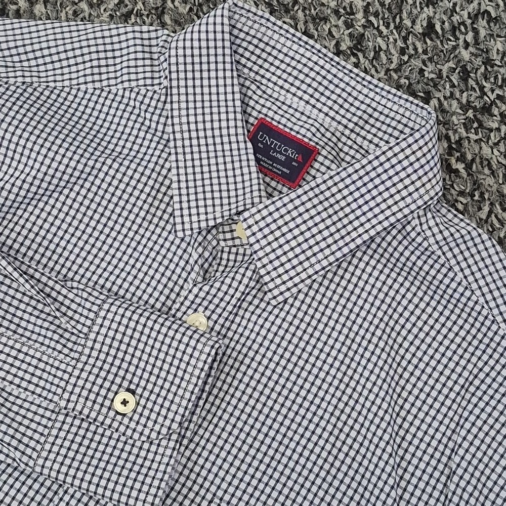 Untuckit Wagner Shirt Mens L Black Check Slim Fit Long Sleeve Button Up Stretch